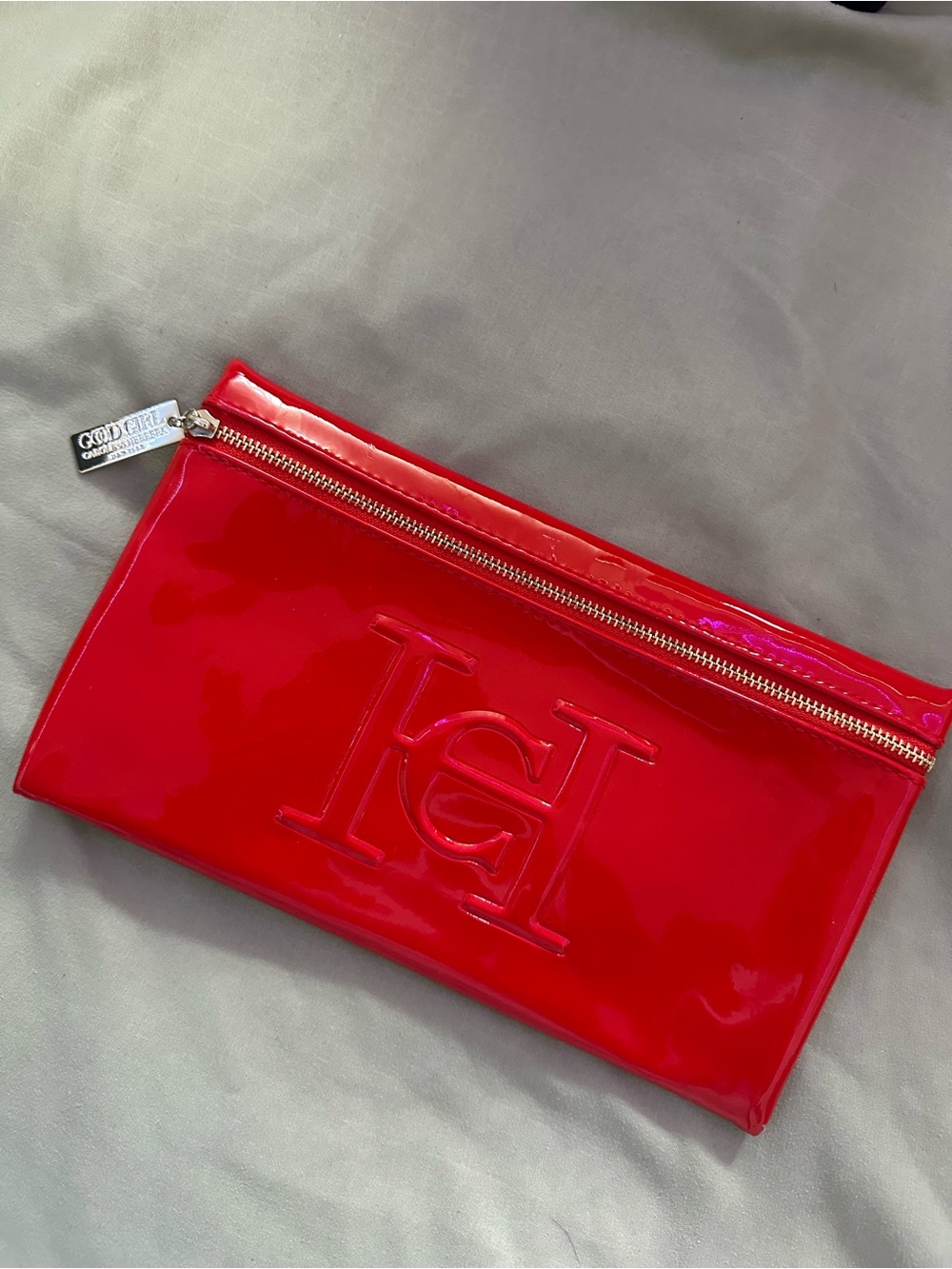 Carolina Herrera Red Patent Logo Zip Wristlet